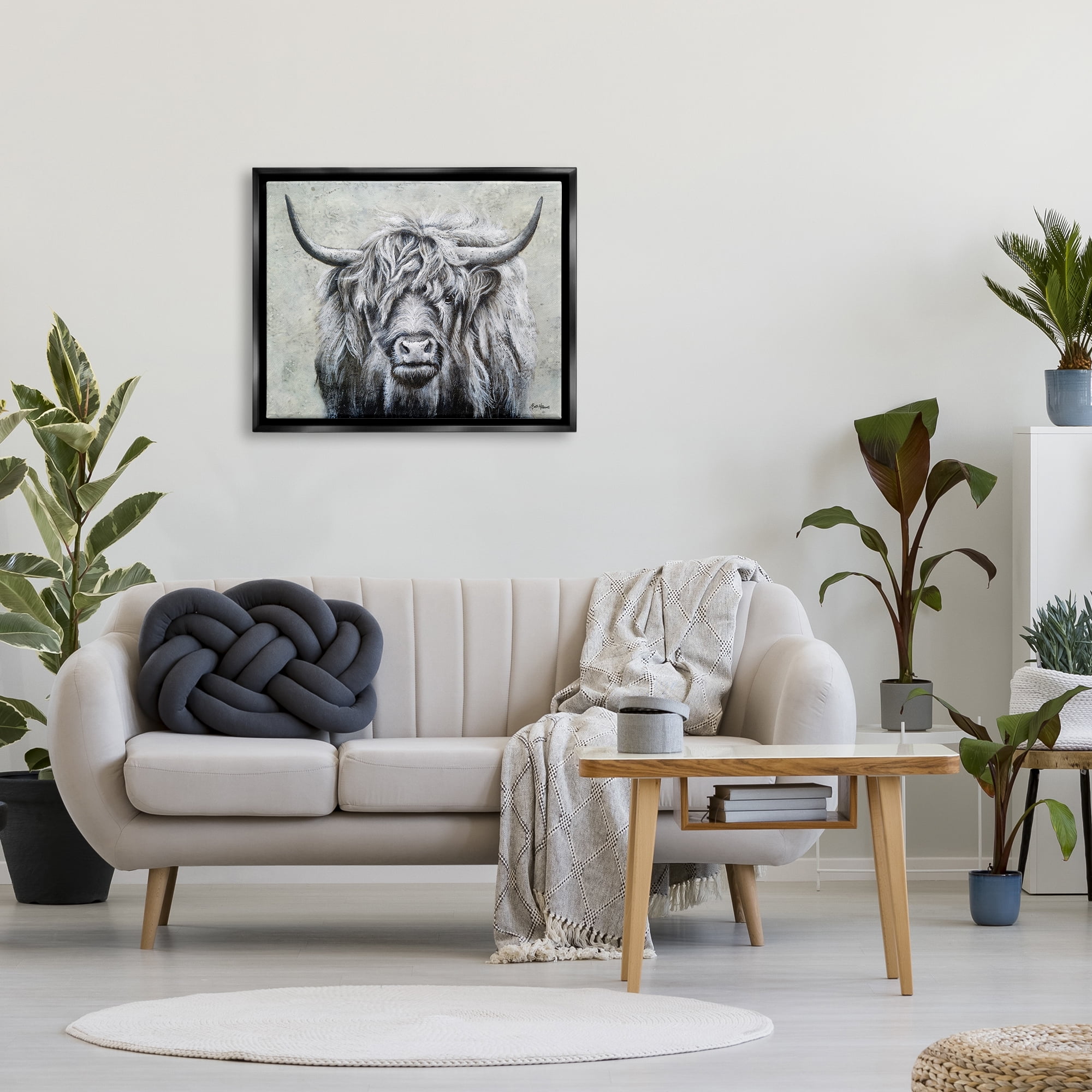 Stupell Highland Cattle Distressed Rustic Animals & Insects Painting Black Floater Framed Art Print Wall Art