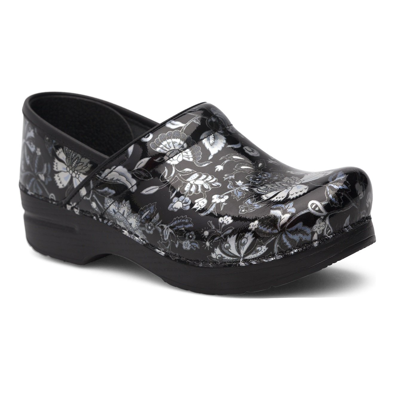 dansko professional floral metallic patent