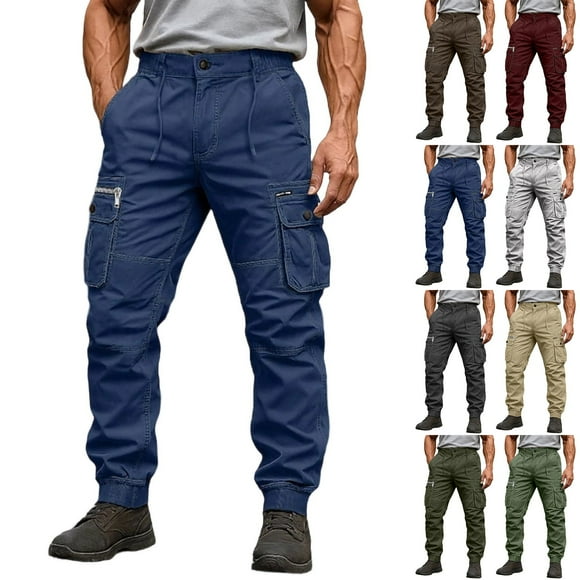 DIOAZUD Mens Cargo Construction Pants Cinch Bottom Multi Pockets Cargo Joggers Solid Color Big and Tall Lightweight Work Pant