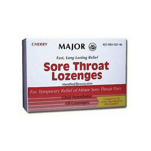 Major Sore Throat Lozenges Menthol Bennzocaine Oral Anesthetic 18 ct, 5-Pack