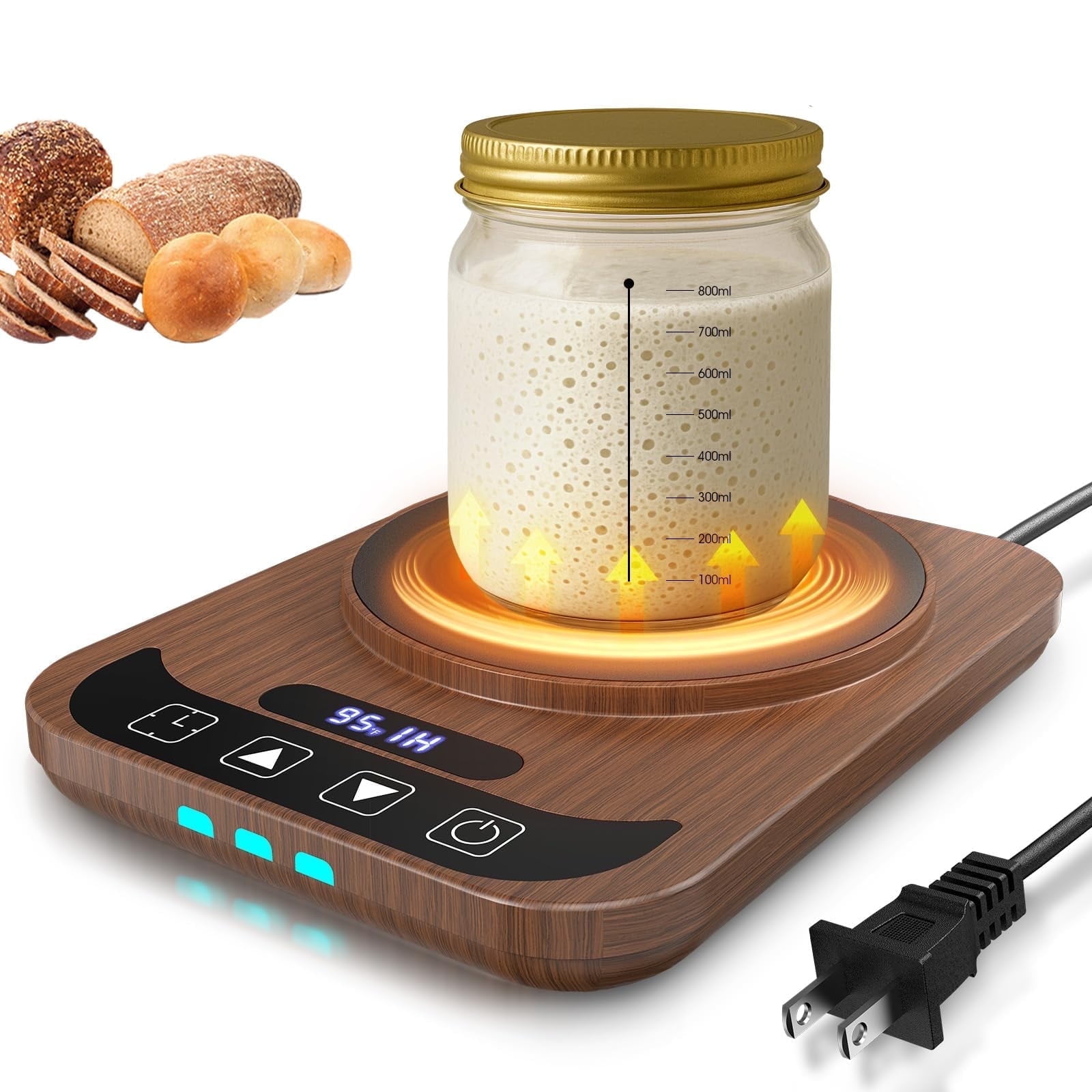 MYMULIKE Sourdough Starter Warmer, 1°F Precision Thermostat (70-100°F) Auto Warming on/off 12-Hour Timer for Home Kitchen Baking (No Jar Included)