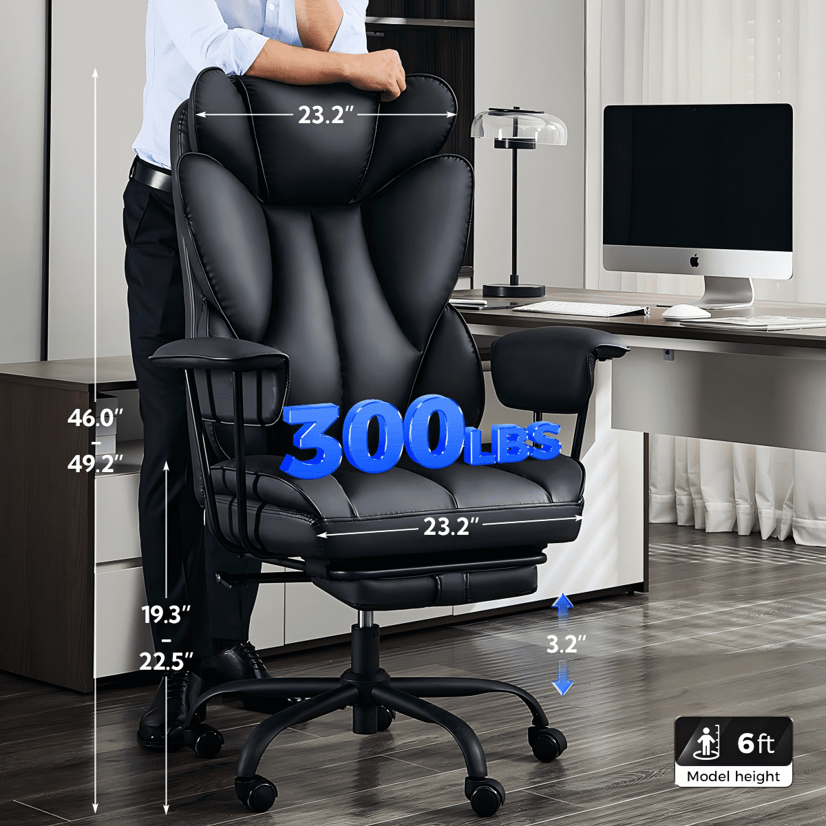 TMV Big and Tall Office Chair - High Back Ergonomic Desk Chairs for Adults with Wide Seat & Footrest,Lumbar Support Swivel Computer Chair for Home Office，Black