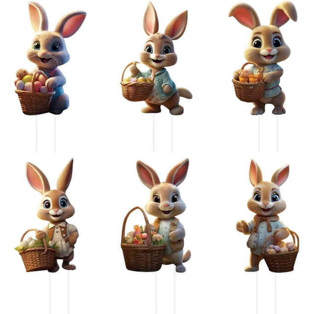 6 Pc Easter Bunny Yard Signs With Stakes For Outdoor Garden Lawn Patio Indoor Home And Spring Festival Holiday Decoration