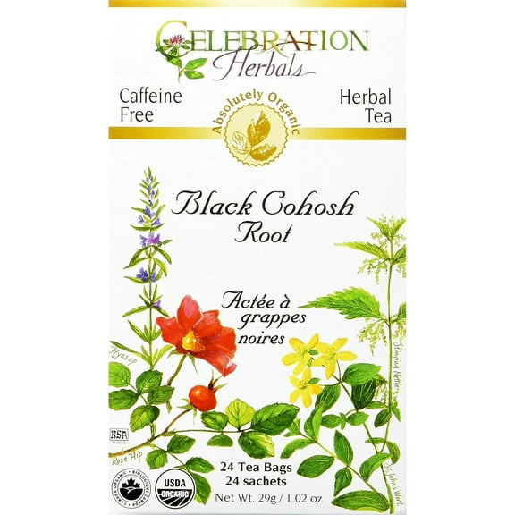 Celebration Herbals Organic Herbal Tea Caffeine Free Black Cohosh Root 24 Herbal Tea Bags
