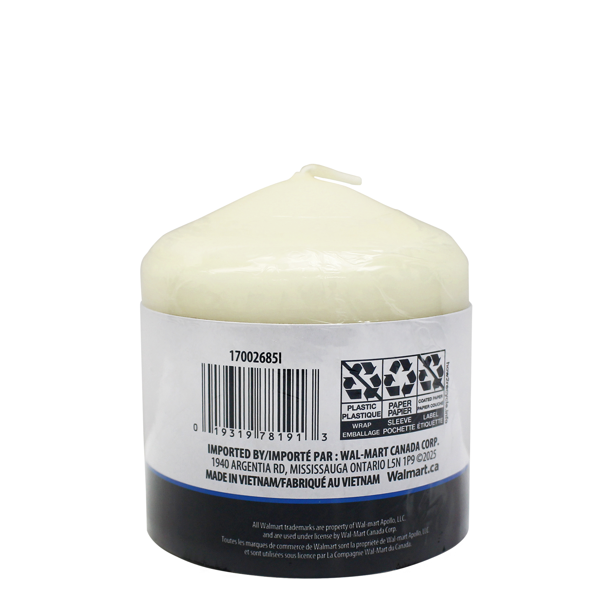 Mainstays Unscented Ivory Pillar Candle