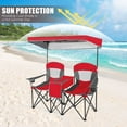 thumbnail image 4 of Double Camping Chair with Canopy Shade, UV Protection, Cooler, Cup Holder & Carry Bag, Folding Portable Lawn Soccer Camp Chair for Adults, 4 of 7