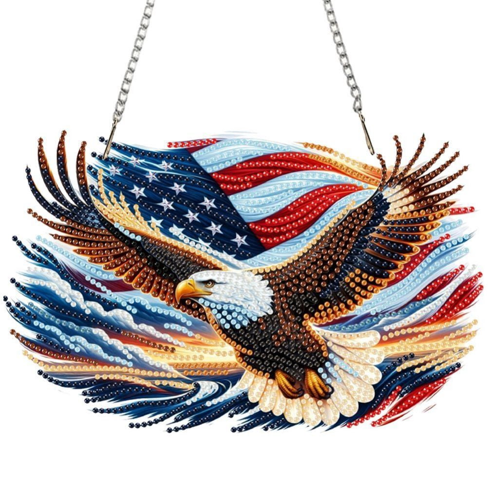 FLOPESN 2PCS DIY Diamond Art Painting American Independence Day Creative，9.84*9.84in Eagle  Design, Acrylic Material Irregular Shape Home Decoration Pendant
