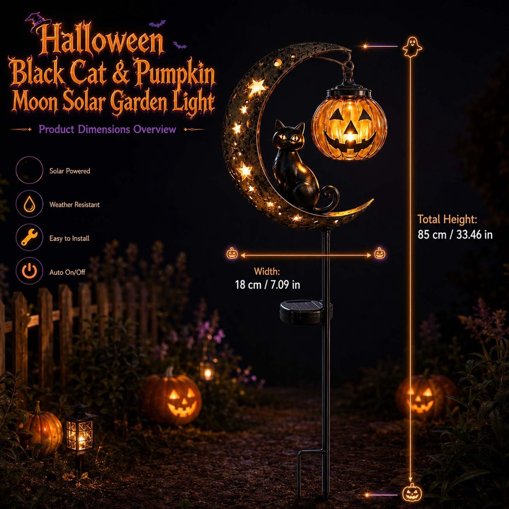 Comefolife Clearance Solar Halloween Pumpkin Garden Stake Lights for Halloween Decorations,Solar