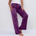 thumbnail image 4 of Sweat Pants Baggy Sweatpants Women Ladies Summer Satin Drawstring Elastic Waist Casual Pants Wide Leg Pants Purple S, 4 of 6