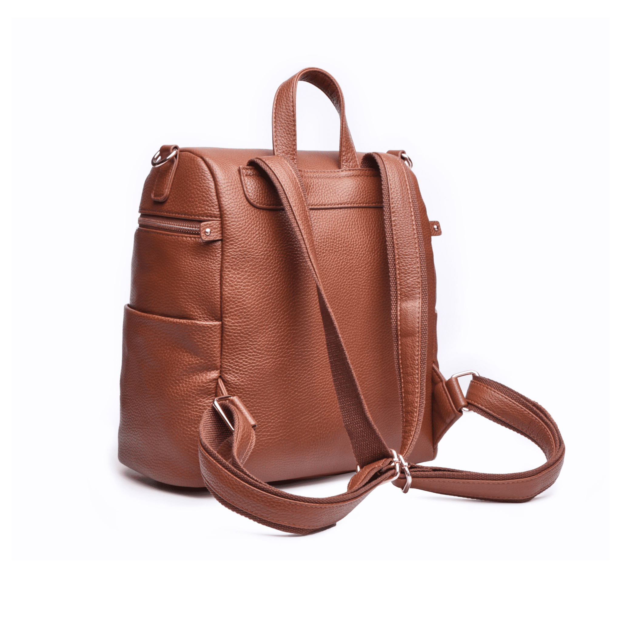 Luli Bebe Petit Monaco Diaper Bag Backpack Storage Bag Stylish Vegan Leather | Caramel Brown