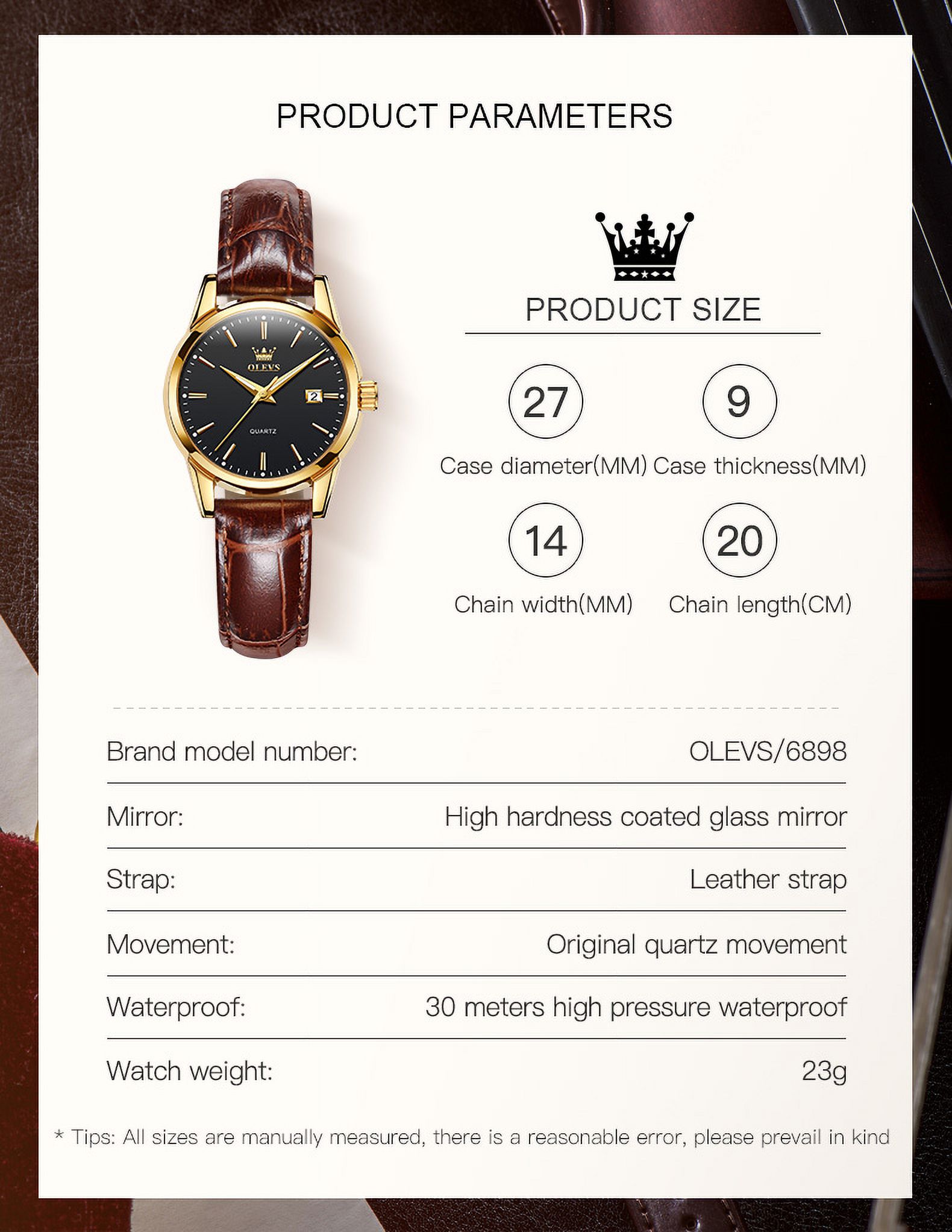 OLEVS Women's Business Dress Watch with Brown Leather Strap photo 8