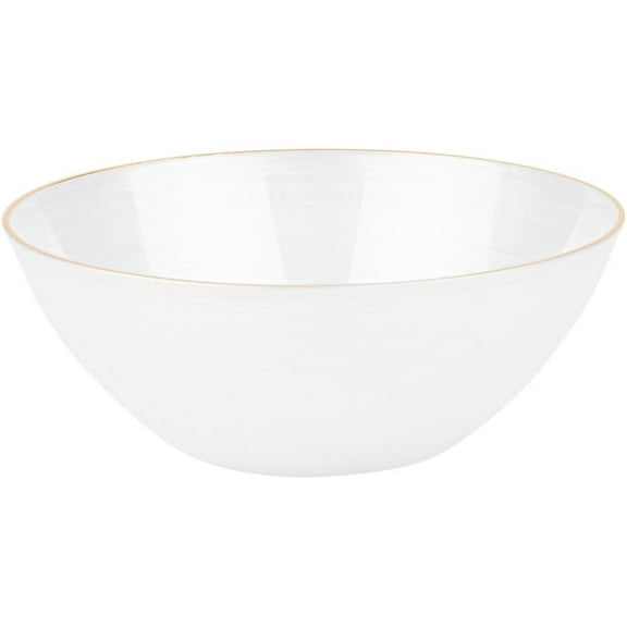 EcoQuality 12 oz Pearl White Plastic Round Bowls with Gold Rim - Disposable Plastic Soup Bowls, Heavy Duty Plastic Salad Bowls, Dessert Bowl for Baby Showers, Weddings, Birthday Party (10 Pack)