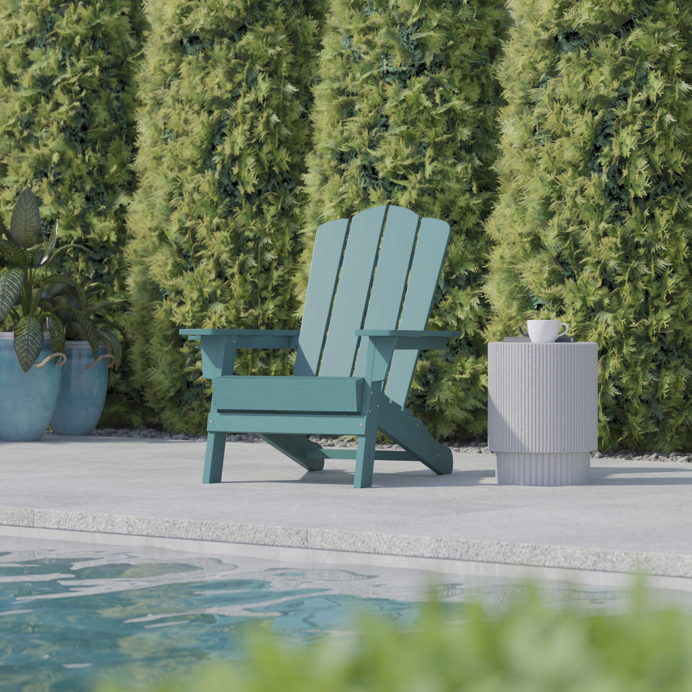 BizChair Adirondack Chair with Cup Holder, Weather Resistant HDPE Adirondack Chair in Blue, Set of 2