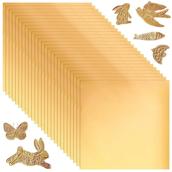 100 Sheets Heavy Duty Aluminum Foil Sheet 6 x 6 inch Gold Flashing Square Tin Foil Heavy Duty Board for Painting Engraving Embossing Mounting Art Project Crafts 0.07mm Thick