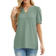 thumbnail image 4 of JWD Womens Shirts Casual V Neck Tshirts Puff Short Sleeve Summer Tops Tunic Blouses Dark Green M, 4 of 6