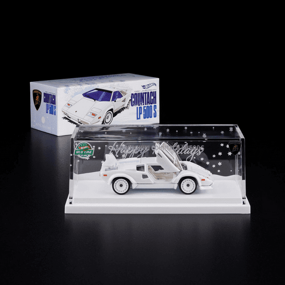 Hot Wheels RLC Exclusive 1982 Lamborghini Countach LP 500 S 1:64 Die-Cast Car with Real Riders Wheels & Opening Scissor Doors – Collector’s Holiday Edition