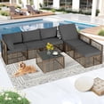 thumbnail image 5 of Ainfox 7 Pieces Outdoor Wicker Patio Furniture Set, Adjustable Backrest Sectional Conversation Couch with Thick Cushions & Coffee Table for Garden Porch Poolside, Brown/Gray, 5 of 8
