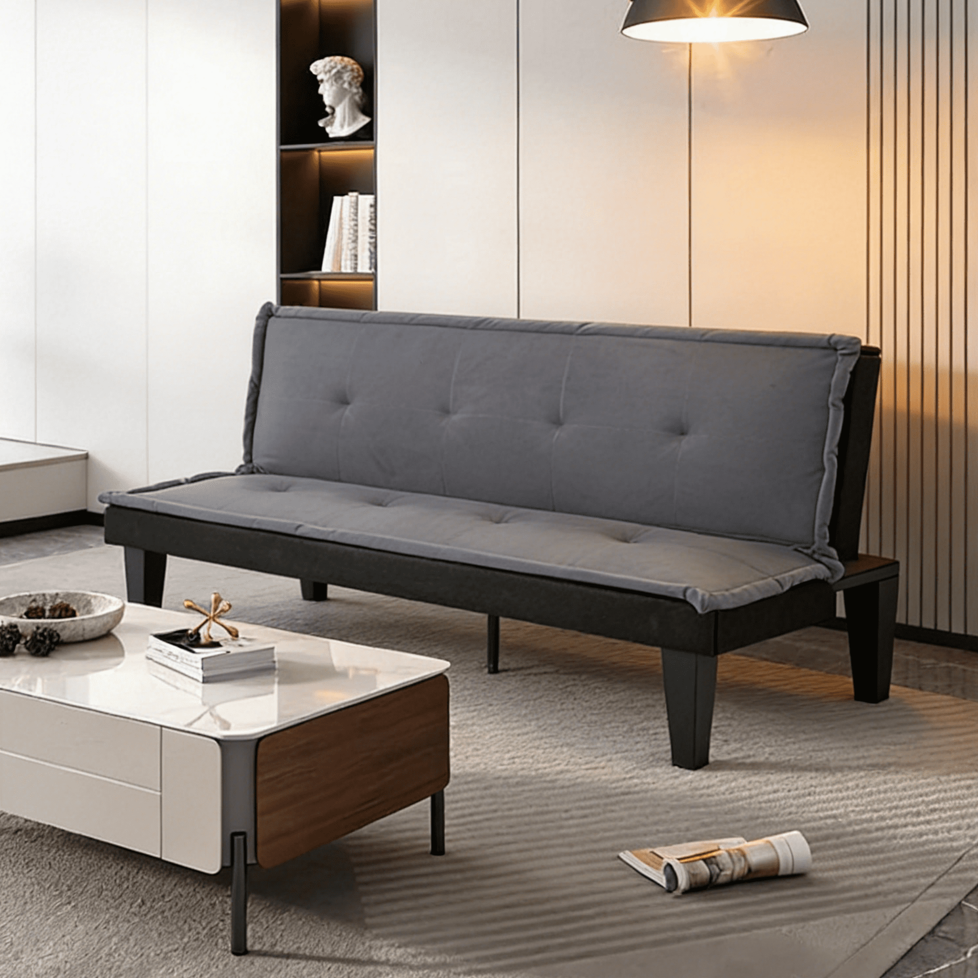 Gewnee 62.99”Futon Sofa Bed,Loveseat Sleeper Sofa with 5-level Adjustment,Suitable for Apartments,Offices or Guest Rooms.Dark Grey