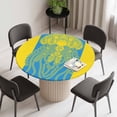 thumbnail image 2 of Blue Yellow Jellyfish Round Fitted Tablecloth with Elastic Edge, Waterproof Table Cloth Table Cover for 55"-60" Tables, Summer Beach Coastal Modern Art Tablecloths for Dining Picnic Indoor Outdoor, 2 of 9