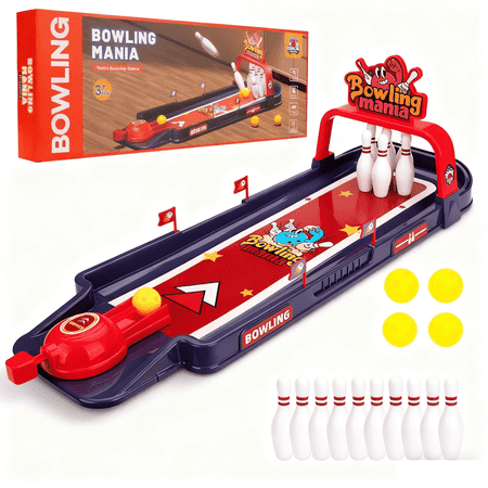 Kids Bowling Play Set Tabletop Bowling Game for Indoor Games & Easter Birthday Gifts-Red