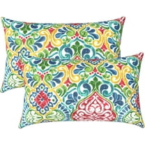 Outdoor Lumbar Pillow Covers Only Set of 2 Patio Decorative Pillow Cases, Water Repellent Lumbar Cushion Cases for Sofa, Patio Couch Garden Use, 12x20 Inch, Damask Red