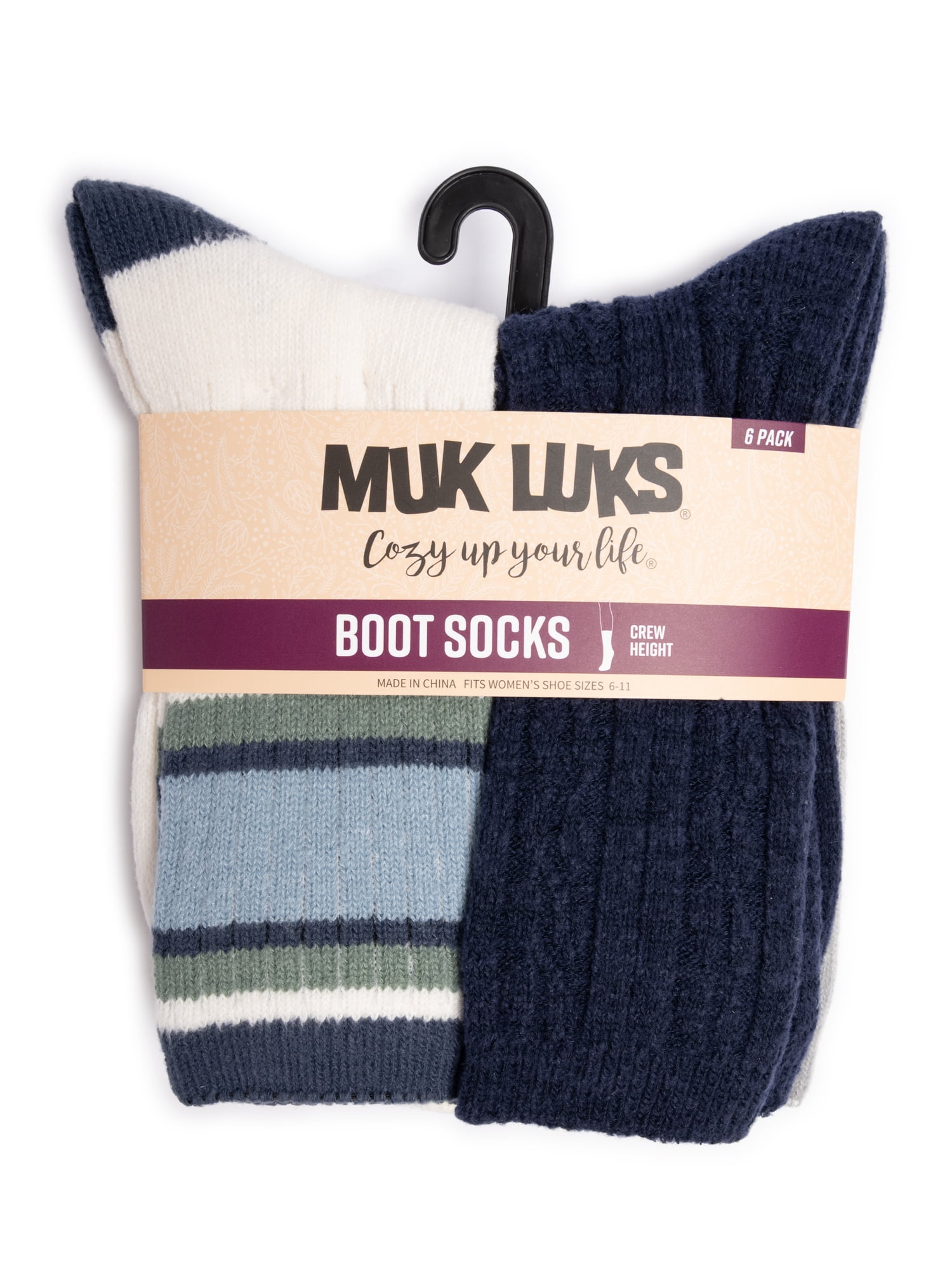 MUK LUKS Women's Fluffy Dream Crew Socks, 6-Pack, One Size