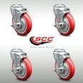 thumbnail image 2 of 5 Inch SS Red Polyurethane Wheel Swivel Bolt Hole Caster Set with Brake SCC, 2 of 2
