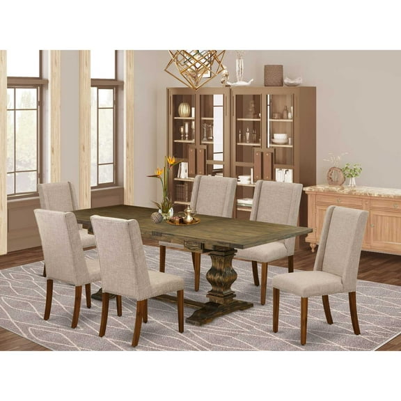 East West Furniture Table Top- Table Pedestal Parson Chairs, LAFL7-78-04