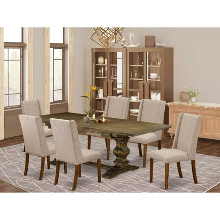 East West Furniture Table Top- Table Pedestal Parson Chairs LAFL7-78-04