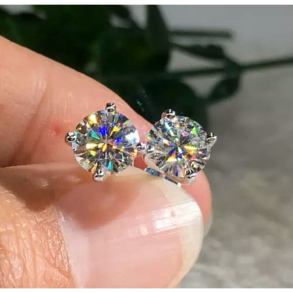 4.00 Ct Round Cut Lab Created Diamond Solitaire Stud Earrings 14K White Gold Plated Sterling Silver