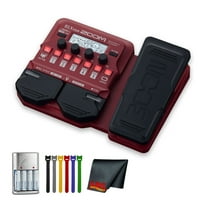Zoom B1X Four Bass Multi-Effects Pedal with Expression Pedal Bundle With Microfiber Cleaning Cloth 4x AA Batteries With Charger 6 Pack Wire Straps