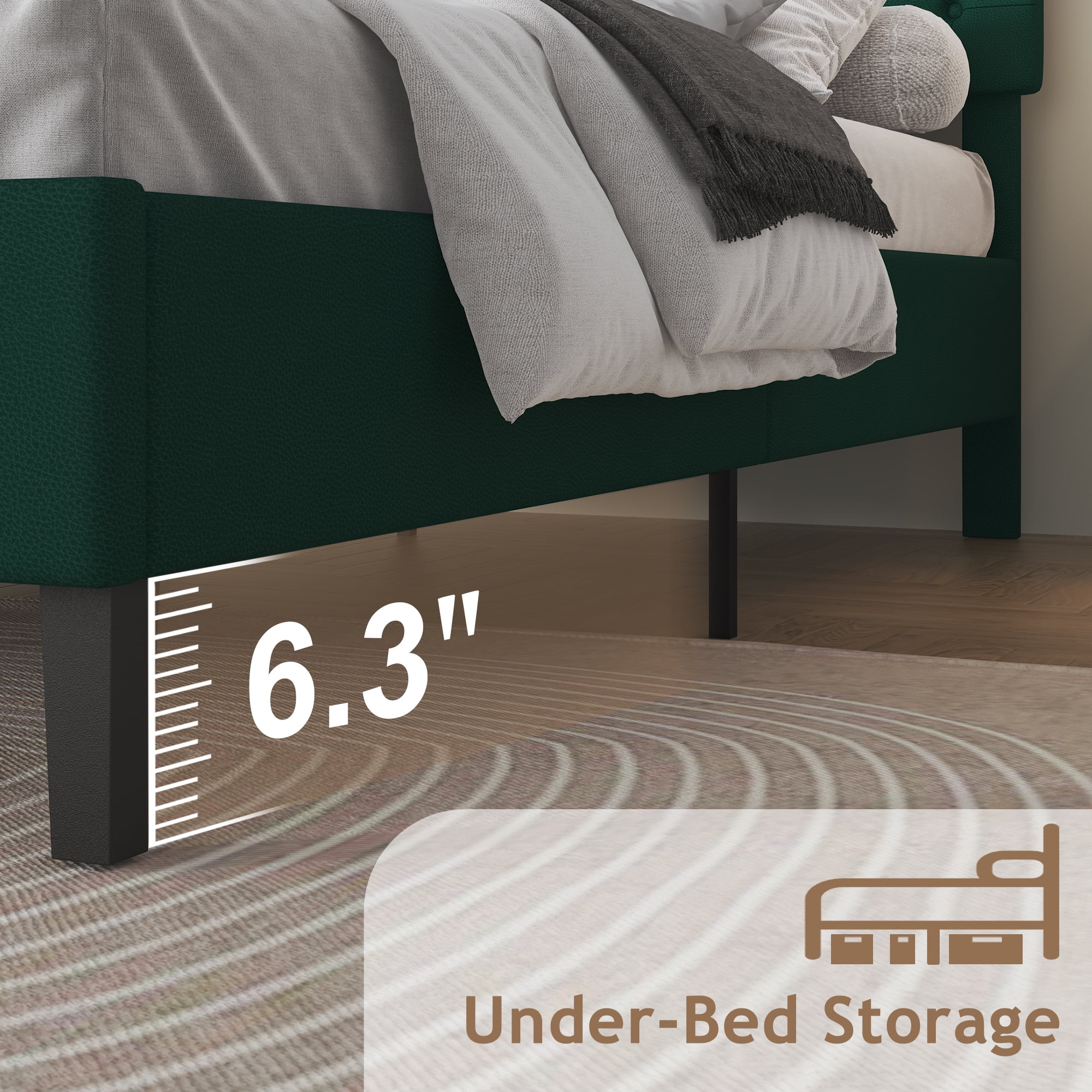 4 EVER WINNER Queen Bed Frame, Queen Upholstered Platform Bed with Button Tufted Headboard, Green