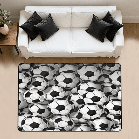 CURLYOOT Soccer Area Rug 3x5 Ft Rugs for Entryway Entrance Kitchen, Washable Non Slip Indoor Floor Carpet for Bedroom Living Room