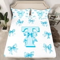 thumbnail image 2 of Homewish Blue Ribbon Letter T Queen Sheet Sets, Cartoon Cute Monogrammed Flat Sheet, Princess Fairy Tale Bow Queen Fitted Sheet, Super Cozy Room Decor, 4pcs, 2 of 7