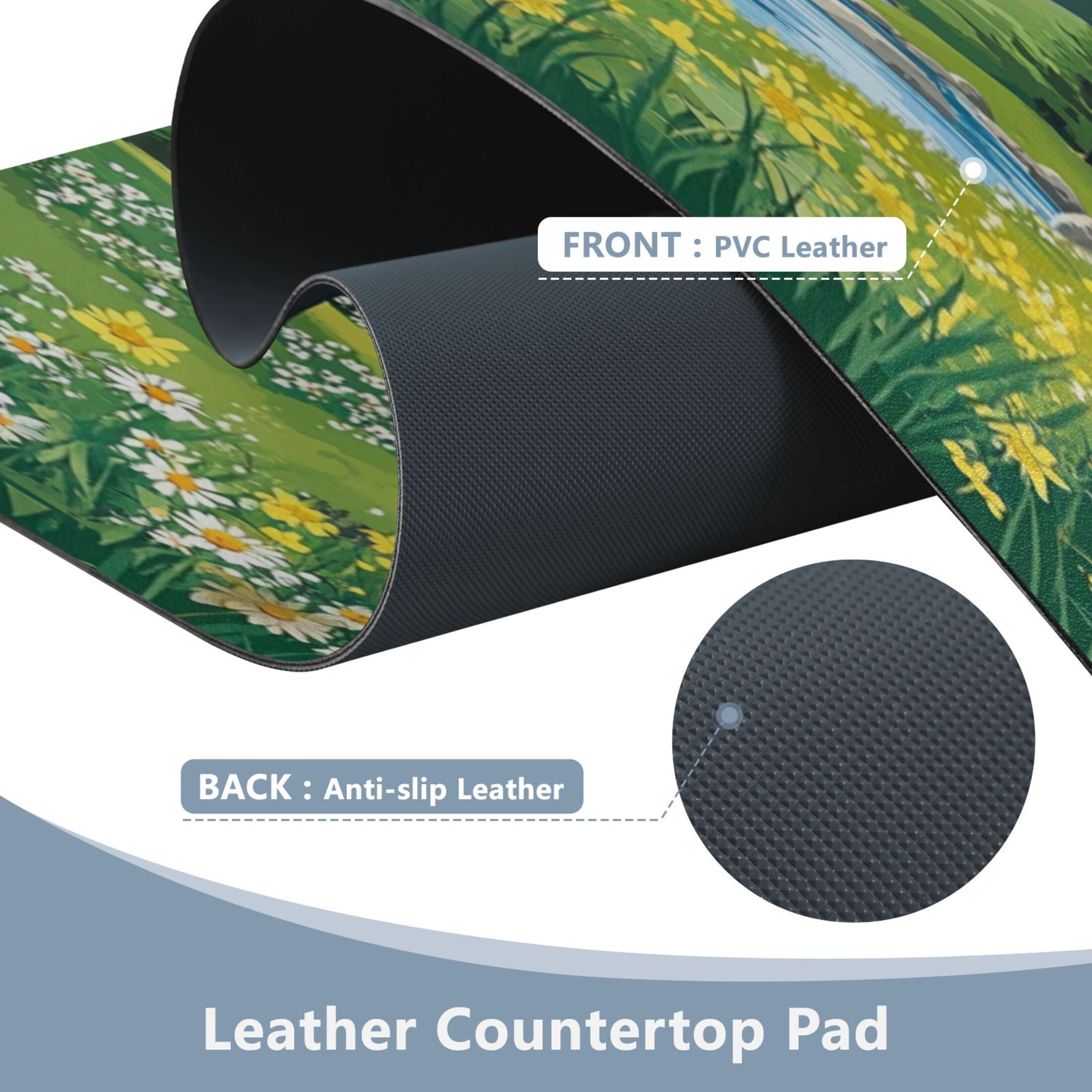 Leather Keyboard and Mouse Desk Mat Office Desk Accessories Protective Office Desk Decor Desk Pad Mat for Gaming, Work from Home, Office Summer Mountains 23.6" x 47.2"