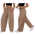 thumbnail image 3 of Pantalones Bombachos Holgados de para Mujer, Pantalones Casuales de Verano con Cordón, Ropa de Viaje con Bolsillos 2025 Caqui XXL, 3 of 7