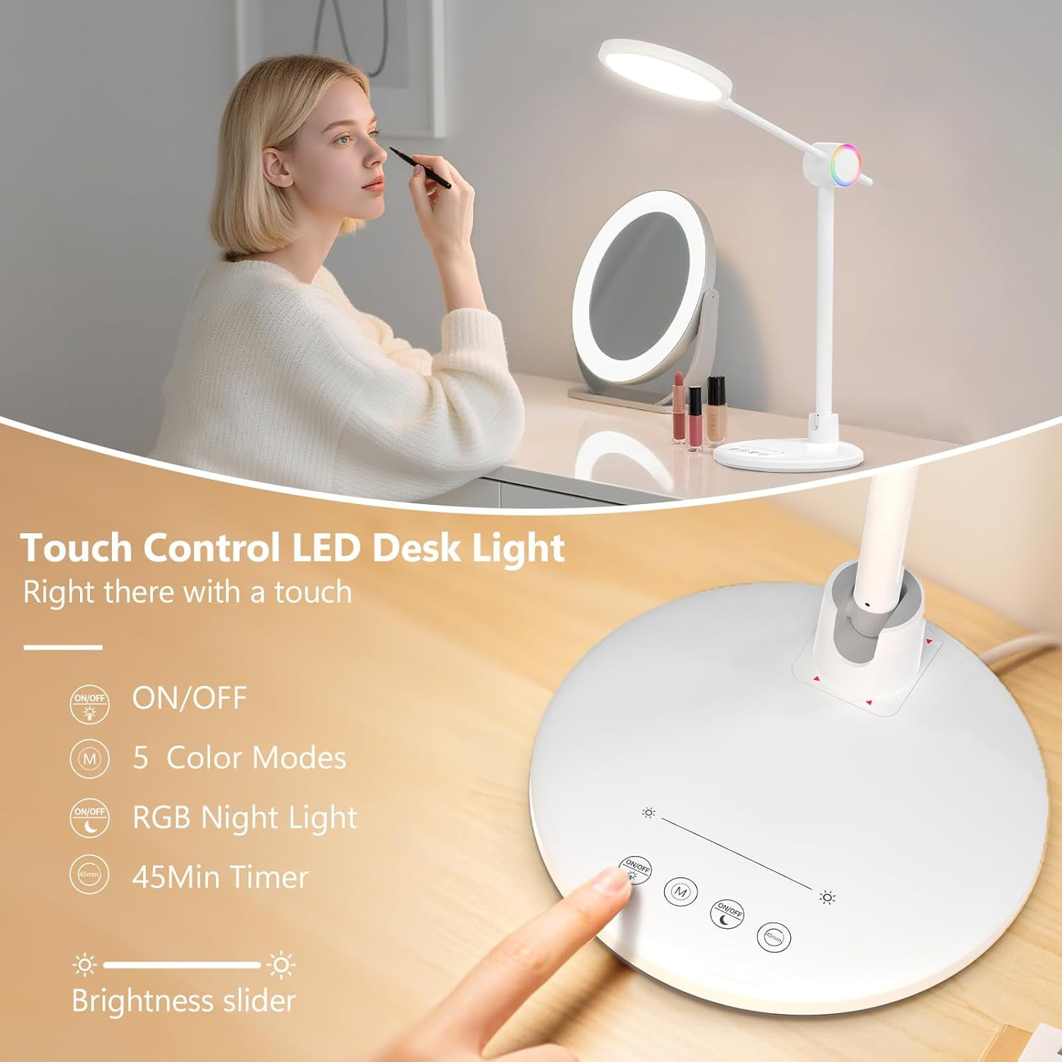 LED Desk Lamp for Home Office, 800LM Bright Full Spectrum Table Lamps, Eye-Care Dimmable Office Lamp, Touch Control Computer Light Reading,Dorm Study,12W
