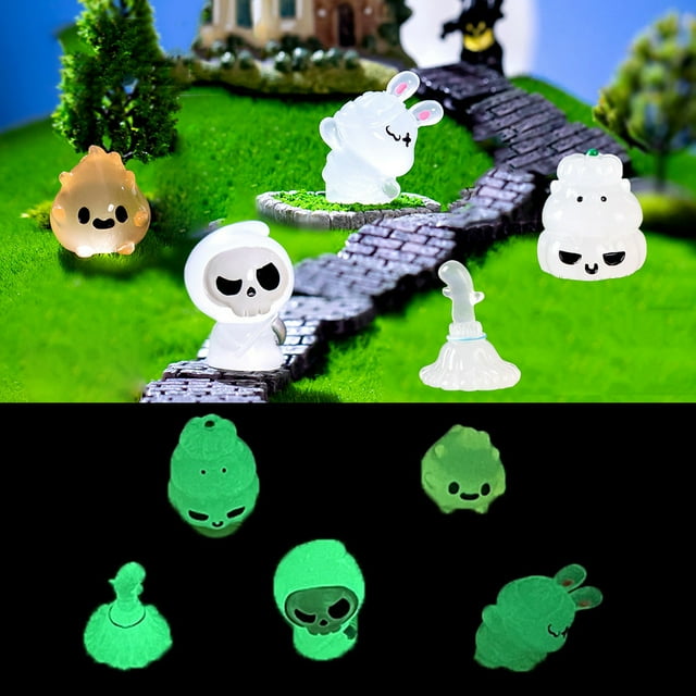 Fiudx Mini Decoraciones de Halloween, Calabaza Fantasma de Resina Brillante, Baratijas Luminosas Fluorescentes, Lindos Accesorios de Bricolaje, Decoración para Fiestas En Interiores y Exteriores, Per
