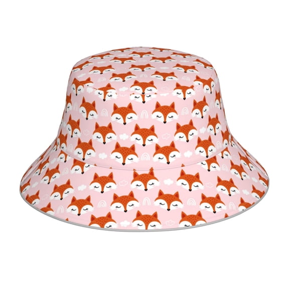 KLL cute fox pink Bucket Hat for Women Men Packable Travel Beach Sun Hat Outdoor Rave Accessories Reflective Fisherman Cap