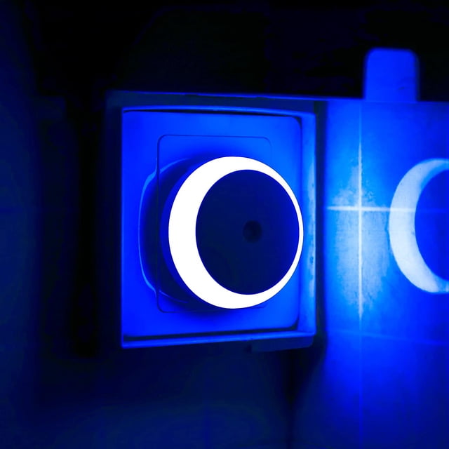 BEMS-Juego de 2 luces nocturnas LED azules, luz nocturna con enchufe, redondas,
