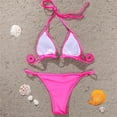 thumbnail image 6 of JIANJIA Swim Suits for Women Summer Rhinestone Solid Color Lace Up Halter Sexy Brassiere With Thongs Brazilian Two Piece Bikinis Swimwears Bathing Suits,Pink,M, 6 of 6