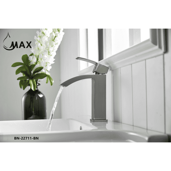 MAX Faucets | Waterfall Single Handle Bathroom Faucet Brushed Nickel Finish