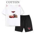 thumbnail image 3 of Conjunto de camiseta y pantalones cortos de verano para niños, camiseta de algodón de manga corta con dibujos de coches y pantalones, conjunto de 2 piezas, ropa para niñas y niños, conjunto para bebés, 3 of 5