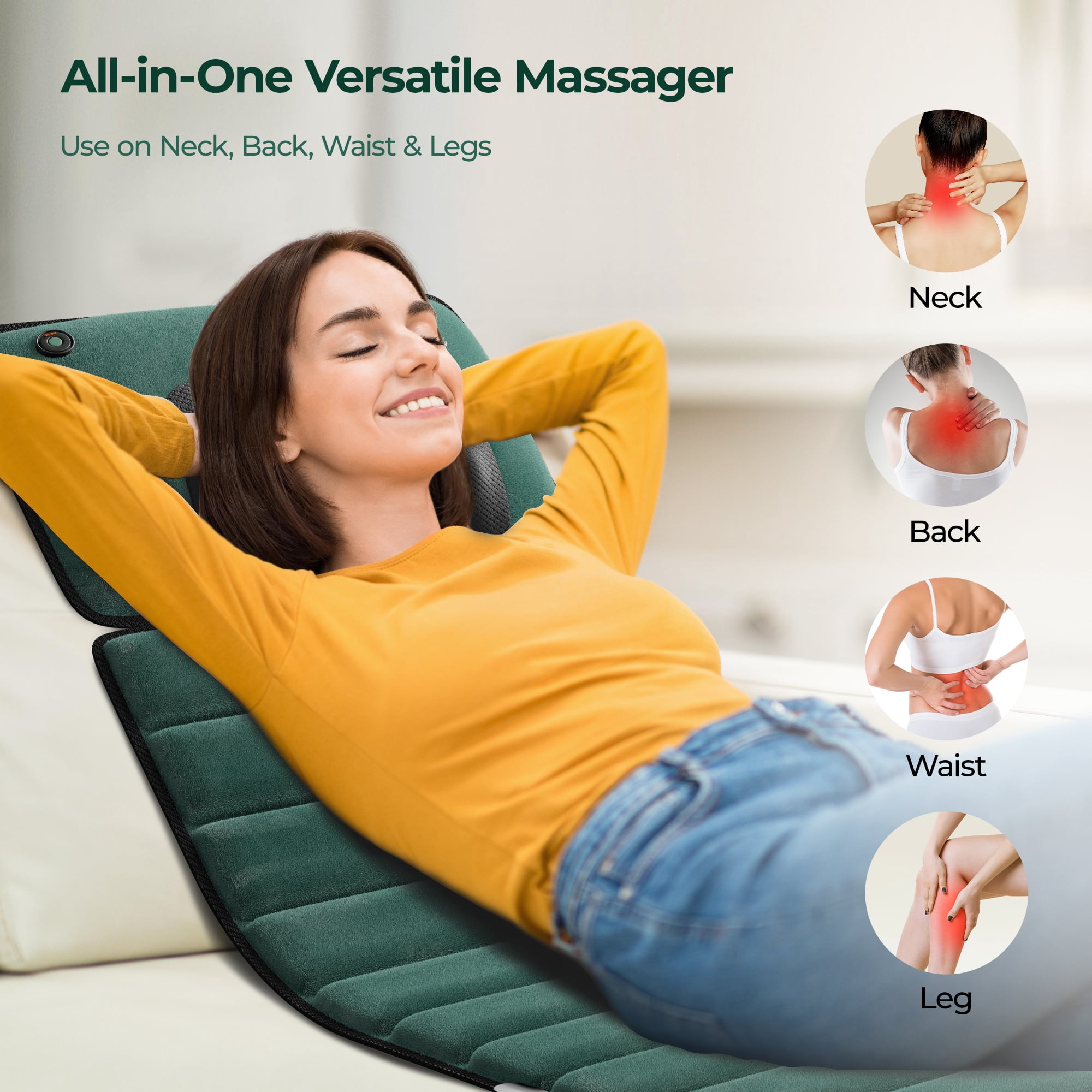 Himouta Full Body Massage Mat with Heat, Back Massager with 10 Vibration Motors, 2 Heating Pads, Massage Chair Pad for Neck, Back, Waist, Legs