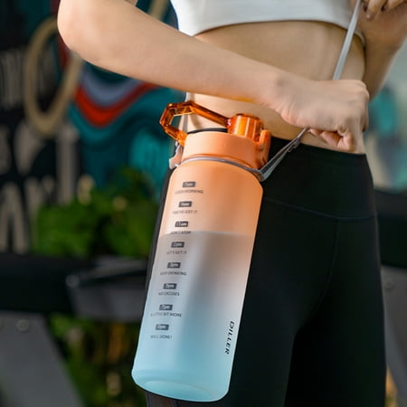 

Anvazise 1050ML/2000ML Water Bottle Leak-proof One-piece Design with Handle Straw Motivational Water Bottle with Measuring Scale for Fitness Blue 1050ml