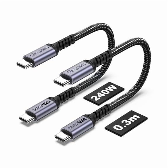 Quyaojz 1FT USB 4 Cable 2 Packs, 240W USB C to USB C Cable, 40Gbps High Speed Data Transfer and Single 8K or Dual 4K Display Video Output Compatible with Thunderbolt 4, MacBook Pro, iPhone 15/16 Plus