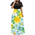 thumbnail image 2 of Puntoco Vestido De Manga Corta Con Cuello Redondo Y Falda Larga Estilo Resort Con Estampado Floral Para Mujer Negro L,Regalos Para Mujer Joven, 2 of 5