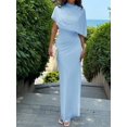 thumbnail image 5 of Blue Elegant Cowl Neck Ruched Waist Maxi Dress, Minimalist Long Dress For Work Date Vacation, 5 of 8