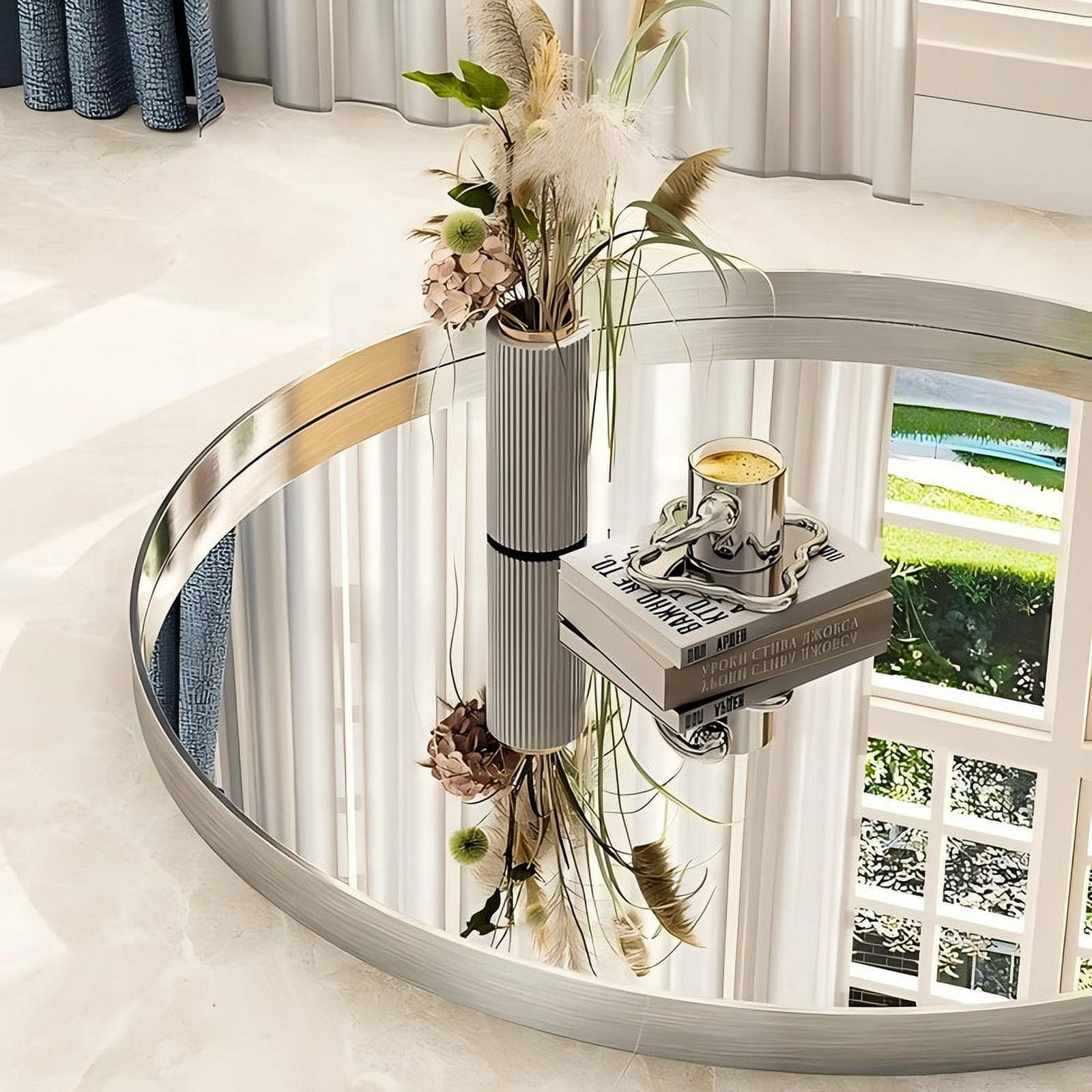 Lumora 24.2" Round Bathroom Mirror Deep Frame Vanity Mirror Wall Mounted, Silver