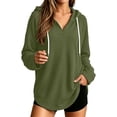 thumbnail image 2 of Sheghy Hoodies for Women Ladies Daily and Winter Long Sleeved V-neck Drawstring Knitted Loose Fitting Hooded Sweatshirt Hanging Sweatshirt Top Army Green S, 2 of 8